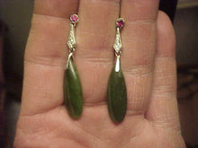 Load image into Gallery viewer, 10% OFF- 2 pcs Certified Natural Jadeite Emerald Jade A Pair of Lucky Jade Designer JOY Sterling Silver CZ Garnet Earrings