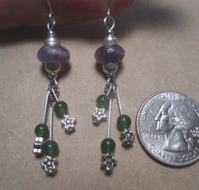 Load image into Gallery viewer, 10% OFF- 2 pcs Certified Natural Lavender Jadeite Emerald A*Jade HandCarved A Pair of Lucky Jade Boho Spaceship Star Amethyst Earrings