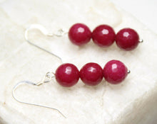 Load image into Gallery viewer, 10% OFF- 2 pcs Certified Natural Jadeite Emerald A*Jade HandCarved A Pair of Ruby Red Jade 8mm Earrings .925 Sterling Silver Hooks 1.5"