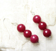 Load image into Gallery viewer, 10% OFF- 2 pcs Certified Natural Jadeite Emerald A*Jade HandCarved A Pair of Ruby Red Jade 8mm Earrings .925 Sterling Silver Hooks 1.5"