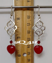 Load image into Gallery viewer, 10% OFF- 2 pcs Certified Natural Jadeite Emerald A*Jade HandCarved A Pair of Red Jade Heart LOVE Dangle 925 Stamped S. Silver Hook Earrings