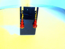 Load image into Gallery viewer, 10% OFF- 2 pcs Certified Natural Jadeite Emerald A*Jade HandCarved A Pair of Graduated Red Jade Round Trio Dangle Earrings