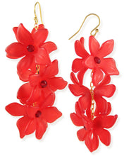Load image into Gallery viewer, 10% OFF- 2 pcs Certified Natural Jadeite Emerald A*Jade HandCarved A Pair of 18K Gold Plated  Red Flower Jade Drop Earrings EG7697R