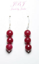 Load image into Gallery viewer, 10% OFF- 2 pcs Certified Natural Jadeite Emerald A*Jade HandCarved A Pair of Ruby Red Jade 8mm Earrings .925 Sterling Silver Hooks 1.5"