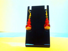 Load image into Gallery viewer, 10% OFF- 2 pcs Certified Natural Jadeite Emerald A*Jade HandCarved A Pair of Graduated Red Jade Round Trio Dangle Earrings