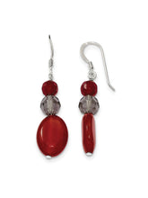 Load image into Gallery viewer, 10% OFF- 2 pcs Certified Natural Jadeite Emerald A*Jade HandCarved A Pair of 925 Sterling Silver Round Oval Red Jade Dangle Earrings 46mm