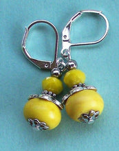 Load image into Gallery viewer, 10% OFF- 2 pcs Certified Natural Emerald A*Jade Handmade A Pair of Yellow Jade Drop Earrings SP LEVERBACK