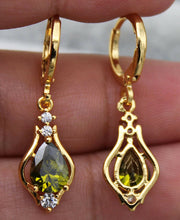 Load image into Gallery viewer, 10% OFF- 18K Yellow Gold Filled 1.2'' Hollow Teardrop Peridot Green Topaz Gems Women Earrings