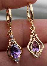 Load image into Gallery viewer, 10% OFF- 18K Yellow Gold Filled 1.2'' Hollow Teardrop Peridot Purple Topaz Gems Women Earrings with Gift Box