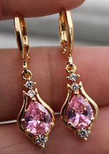 Load image into Gallery viewer, 10% OFF- 18K Yellow Gold Filled 1.2'' Hollow Teardrop Peridot Pink Topaz Gems Women Earrings with Gift Box