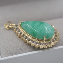 Load image into Gallery viewer, 10% OFF-  Certified Natural Jadeite Emerald A Jade Handcarved Lovely Green Jade Pear Shape Pendant in 18K GP 42mm H
