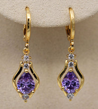Load image into Gallery viewer, 10% OFF- 18K Yellow Gold Filled 1.2'' Hollow Teardrop Peridot Purple Topaz Gems Women Earrings with Gift Box