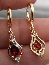 Load image into Gallery viewer, 10% OFF- 18K Yellow Gold Filled 1.2'' Hollow Teardrop Peridot Red Topaz Gems Women Earrings with Gift Box