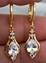 Load image into Gallery viewer, 10% OFF- 18K Yellow Gold Filled 1.2'' Hollow Teardrop Peridot Clear Topaz Gems Women Earrings with Gift Box