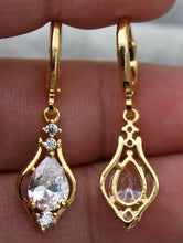 Load image into Gallery viewer, 10% OFF- 18K Yellow Gold Filled 1.2'' Hollow Teardrop Peridot Clear Topaz Gems Women Earrings with Gift Box