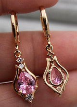 Load image into Gallery viewer, 10% OFF- 18K Yellow Gold Filled 1.2'' Hollow Teardrop Peridot Pink Topaz Gems Women Earrings with Gift Box