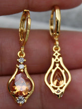 Load image into Gallery viewer, 10% OFF- 18K Yellow Gold Filled 1.2'' Hollow Teardrop Peridot Yellow Topaz Gems Women Earrings with Gift Box