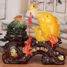 Load image into Gallery viewer, Chinese Feng Shui Lucky Wealth Gold Fish Toad Statue Home/Office Decor Sculpture Craft Living Room TV Cabinet Fortune Ornament Housewarming Gift