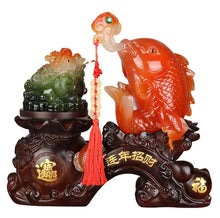 Load image into Gallery viewer, Chinese Feng Shui Lucky Wealth Gold Fish Toad Statue Home/Office Decor Sculpture Craft Living Room TV Cabinet Fortune Ornament Housewarming Gift