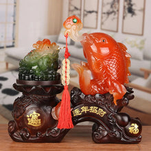 Load image into Gallery viewer, Chinese Feng Shui Lucky Wealth Gold Fish Toad Statue Home/Office Decor Sculpture Craft Living Room TV Cabinet Fortune Ornament Housewarming Gift