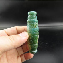 Load image into Gallery viewer, 10% OF- Certified Natural Icy Jadeite Emerald A*Jade Handcarved Hongshan Lucky Bead dZi Safety Pendant Y83