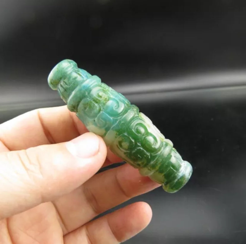 10% OF- Certified Natural Icy Jadeite Emerald A*Jade Handcarved Hongshan Lucky Bead dZi Safety Pendant Y83