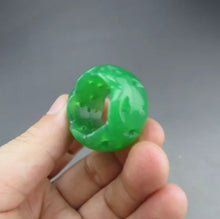 Load image into Gallery viewer, 10% OF- Certified Natural Icy Jadeite Emerald A*Jade Handcarved Lucky Ring Donut Safety Pendant A096