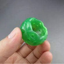 Load image into Gallery viewer, 10% OF- Certified Natural Icy Jadeite Emerald A*Jade Handcarved Lucky Ring Donut Safety Pendant A096