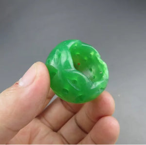 10% OF- Certified Natural Icy Jadeite Emerald A*Jade Handcarved Lucky Ring Donut Safety Pendant A096