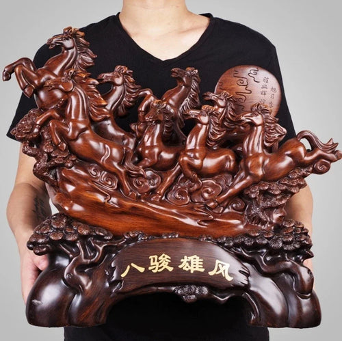 Chinese Feng Shui Good Fortune Wealth success 8 Running Horses Statue Home/Office Decor Sculpture Craft Living Room TV Cabinet Fortune Ornament Housewarming Gift