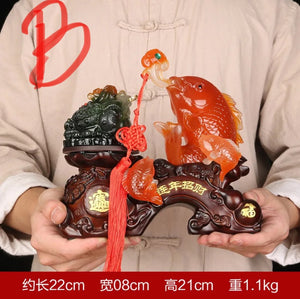 Chinese Feng Shui Lucky Wealth Gold Fish Toad Statue Home/Office Decor Sculpture Craft Living Room TV Cabinet Fortune Ornament Housewarming Gift