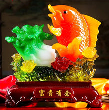 Load image into Gallery viewer, Chinese Feng Shui Lucky Cabbage Gold Fish Statue Wealth Home/Office Decor Sculpture Craft Living Room TV Cabinet Fortune Ornament Housewarming Gift