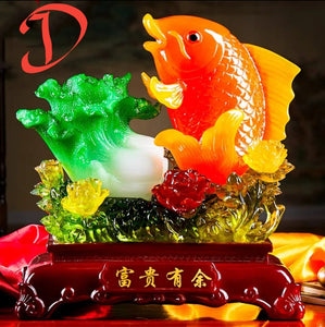 Chinese Feng Shui Lucky Money Coin Gold Fish Statue Wealth Home/Office Decor Sculpture Craft Living Room TV Cabinet Fortune Ornament Housewarming Gift