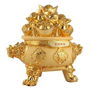 Chinese Feng Shui Good Fortune Money Gold Pot Statue Wealth Home/Office Decor Sculpture Craft Living Room TV Cabinet Fortune Ornament Housewarming Gift