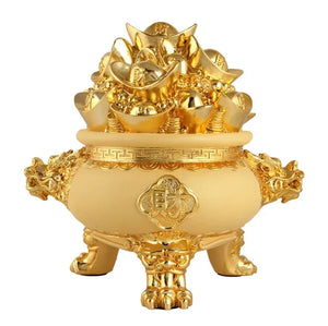 Chinese Feng Shui Good Fortune Money Gold Pot Statue Wealth Home/Office Decor Sculpture Craft Living Room TV Cabinet Fortune Ornament Housewarming Gift