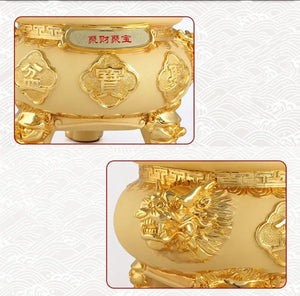 Chinese Feng Shui Good Fortune Money Gold Pot Statue Wealth Home/Office Decor Sculpture Craft Living Room TV Cabinet Fortune Ornament Housewarming Gift