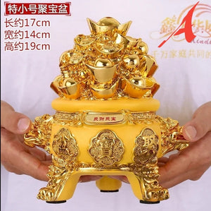 Chinese Feng Shui Good Fortune Money Gold Pot Statue Wealth Home/Office Decor Sculpture Craft Living Room TV Cabinet Fortune Ornament Housewarming Gift