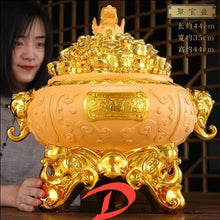 Load image into Gallery viewer, Chinese Feng Shui Good Fortune Money Gold Pot Statue Wealth Home/Office Decor Sculpture Craft Living Room TV Cabinet Fortune Ornament Housewarming Gift