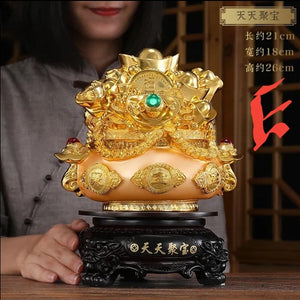 Chinese Feng Shui Good Fortune Money Gold Pot Statue Wealth Home/Office Decor Sculpture Craft Living Room TV Cabinet Fortune Ornament Housewarming Gift