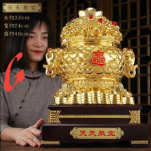 Load image into Gallery viewer, Chinese Feng Shui Good Fortune Money Gold Pot Statue Wealth Home/Office Decor Sculpture Craft Living Room TV Cabinet Fortune Ornament Housewarming Gift