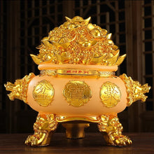 Load image into Gallery viewer, Chinese Feng Shui Good Fortune Money Gold Pot Statue Wealth Home/Office Decor Sculpture Craft Living Room TV Cabinet Fortune Ornament Housewarming Gift