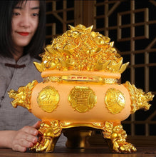 Load image into Gallery viewer, Chinese Feng Shui Good Fortune Money Gold Pot Statue Wealth Home/Office Decor Sculpture Craft Living Room TV Cabinet Fortune Ornament Housewarming Gift