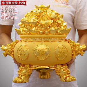 Chinese Feng Shui Good Fortune Money Gold Pot Statue Wealth Home/Office Decor Sculpture Craft Living Room TV Cabinet Fortune Ornament Housewarming Gift