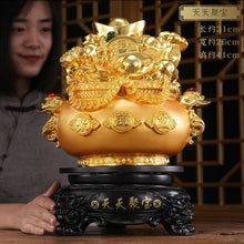 Load image into Gallery viewer, Chinese Feng Shui Good Fortune Money Gold Pot Statue Wealth Home/Office Decor Sculpture Craft Living Room TV Cabinet Fortune Ornament Housewarming Gift