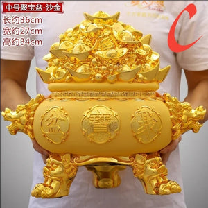 Chinese Feng Shui Good Fortune Money Gold Pot Statue Wealth Home/Office Decor Sculpture Craft Living Room TV Cabinet Fortune Ornament Housewarming Gift