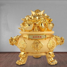 Load image into Gallery viewer, Chinese Feng Shui Good Fortune Money Gold Pot Statue Wealth Home/Office Decor Sculpture Craft Living Room TV Cabinet Fortune Ornament Housewarming Gift