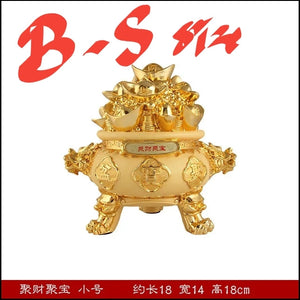 Chinese Feng Shui Good Fortune Money Gold Pot Statue Wealth Home/Office Decor Sculpture Craft Living Room TV Cabinet Fortune Ornament Housewarming Gift