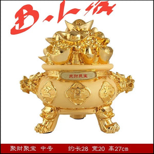 Chinese Feng Shui Good Fortune Money Gold Pot Statue Wealth Home/Office Decor Sculpture Craft Living Room TV Cabinet Fortune Ornament Housewarming Gift