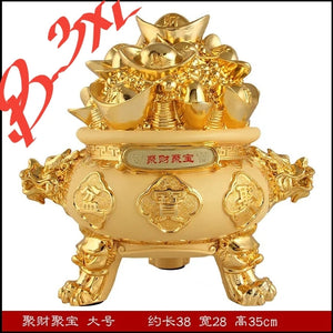 Chinese Feng Shui Good Fortune Money Gold Pot Statue Wealth Home/Office Decor Sculpture Craft Living Room TV Cabinet Fortune Ornament Housewarming Gift