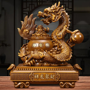 Chinese Feng Shui Good Fortune Wealth Money Gold Dragon Statue Home/Office Decor Sculpture Craft Living Room TV Cabinet Fortune Ornament Housewarming Gift